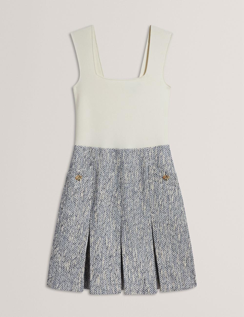 Mini Robe Ted Baker VULPAM - Sleeveless Knit Bodice Boucle Femme Bleu | Paris  53867-JBRQ