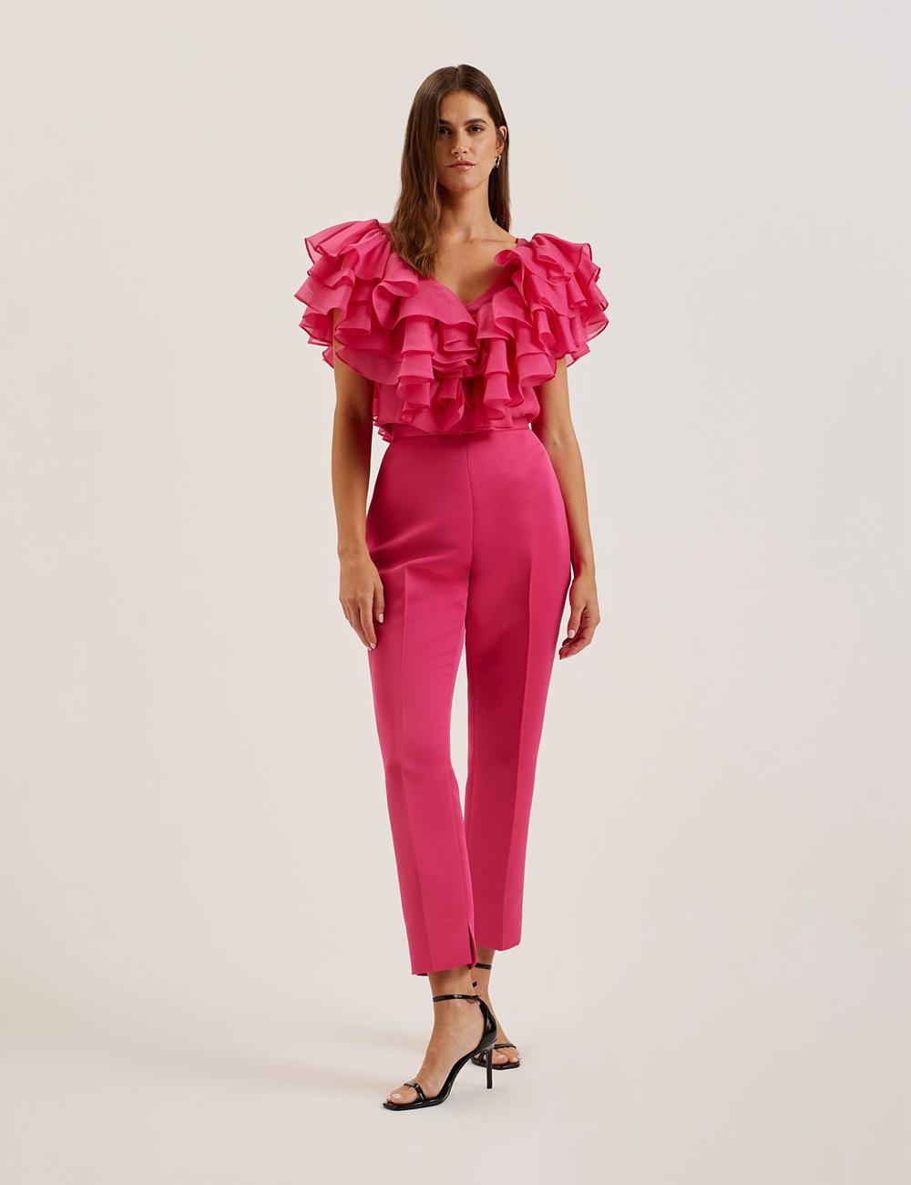 Pantalons Ted Baker AKENIT - Satin Tailored Slim Leg Femme Fushia | Paris  74906-LUYG