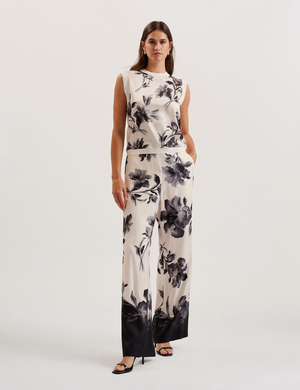 Pantalons Ted Baker AWYNA - Floral Print Pull-On Wide Leg Femme Noir | Paris  26753-YQSG