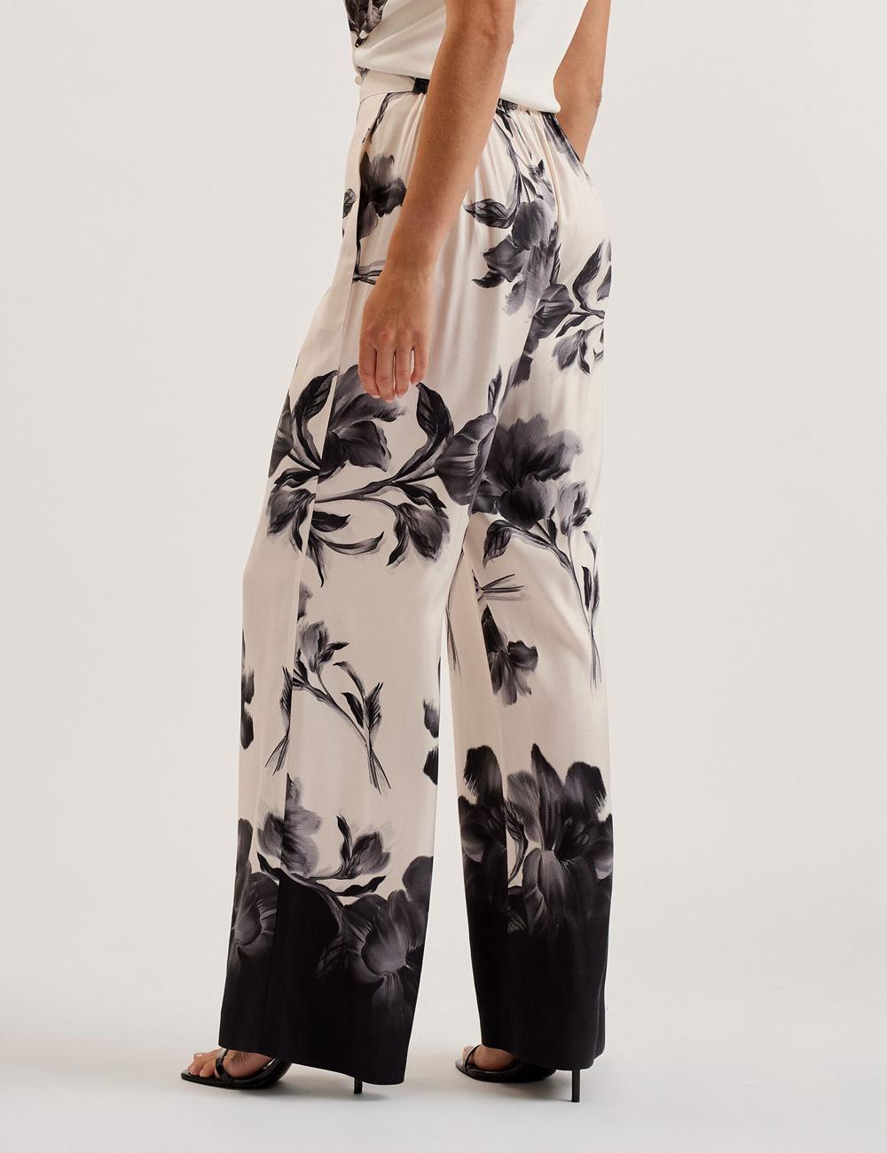 Pantalons Ted Baker AWYNA - Floral Print Pull-On Wide Leg Femme Noir | Paris  26753-YQSG