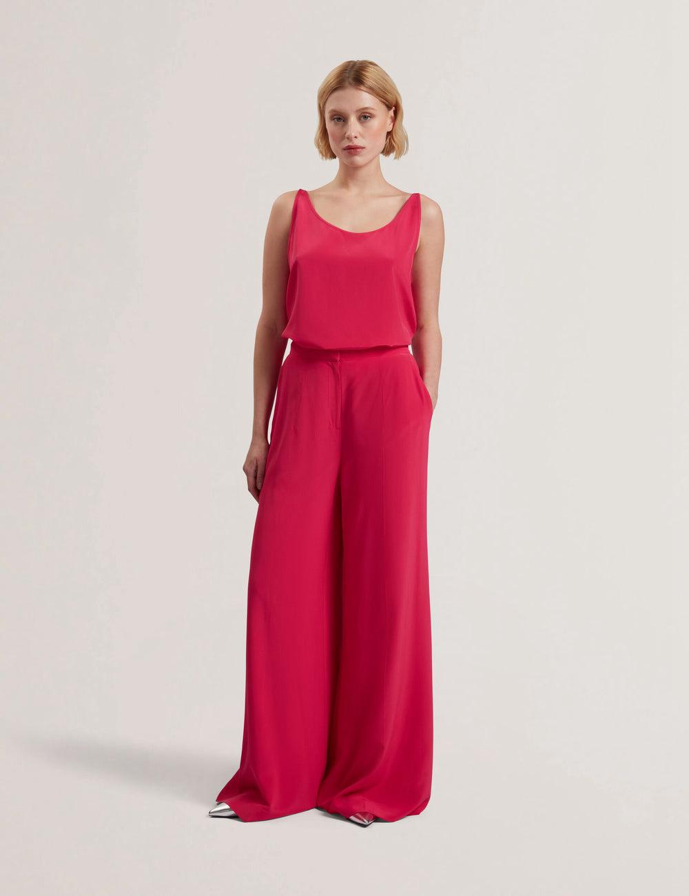 Pantalons Ted Baker CARLOET - Silk Wide Leg Tailored Femme Fushia | Paris  23961-NBHL