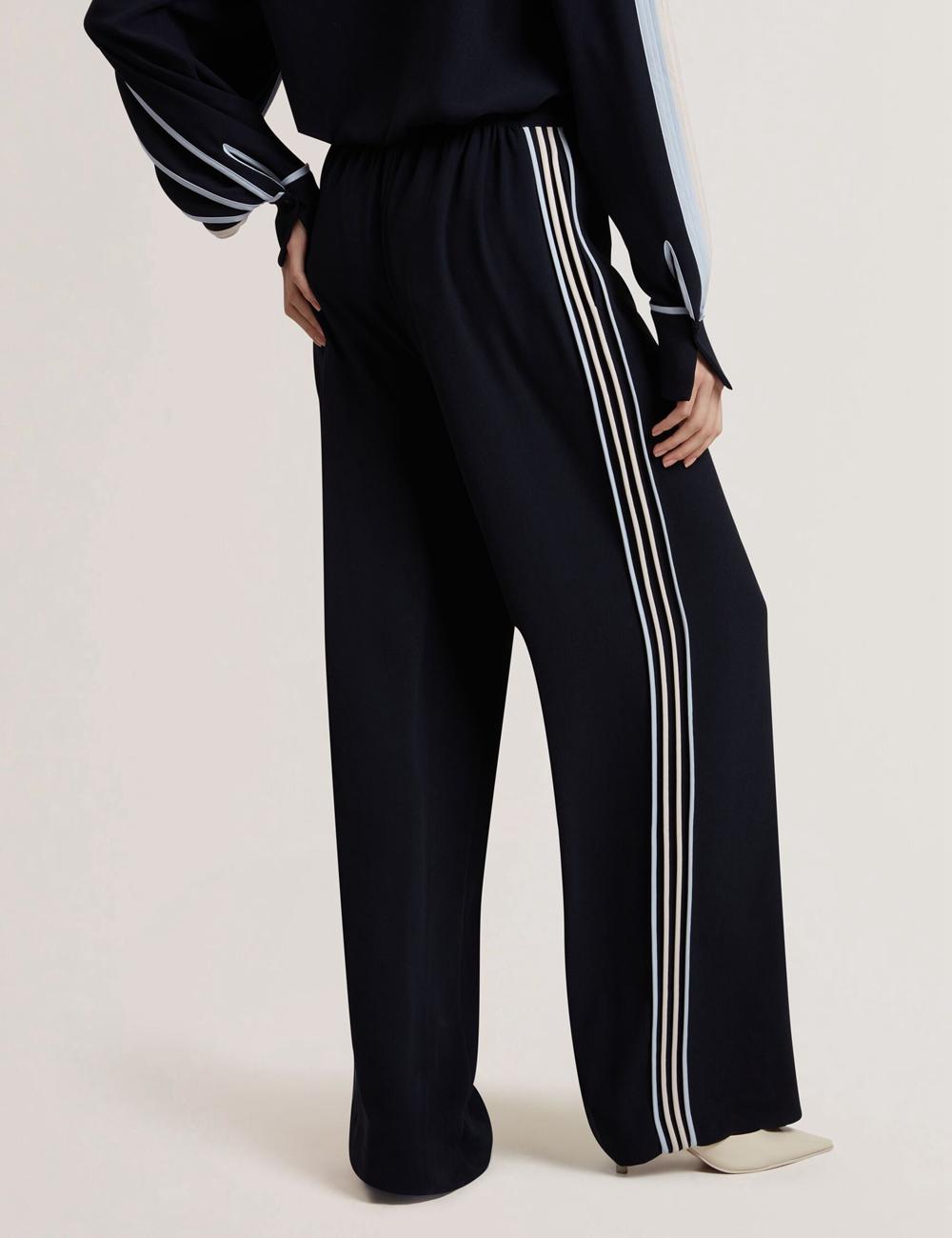 Pantalons Ted Baker GORJJA - Piping Detail Wide Leg Crepe Femme Bleu Marine | Paris  68902-HDBU