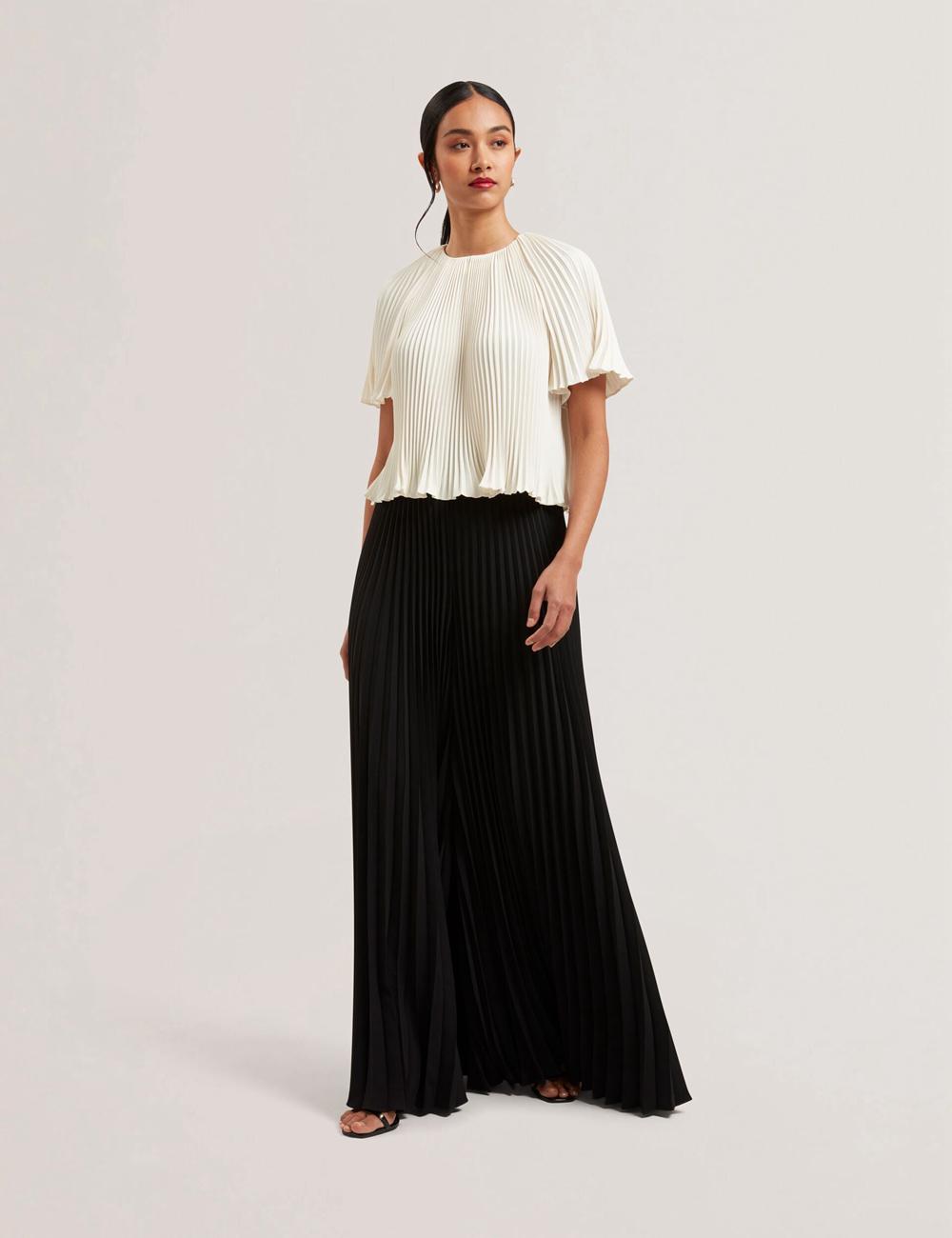 Pantalons Ted Baker HARYX - Pleated Wide Leg Palazzo Femme Noir | Paris  52981-SNEO