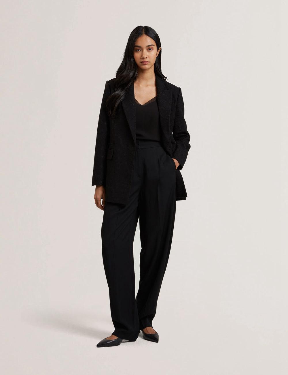 Pantalons Ted Baker KIOLLI - Wool Blend Barrel Leg Tailored Femme Noir | Paris  37924-GTDS