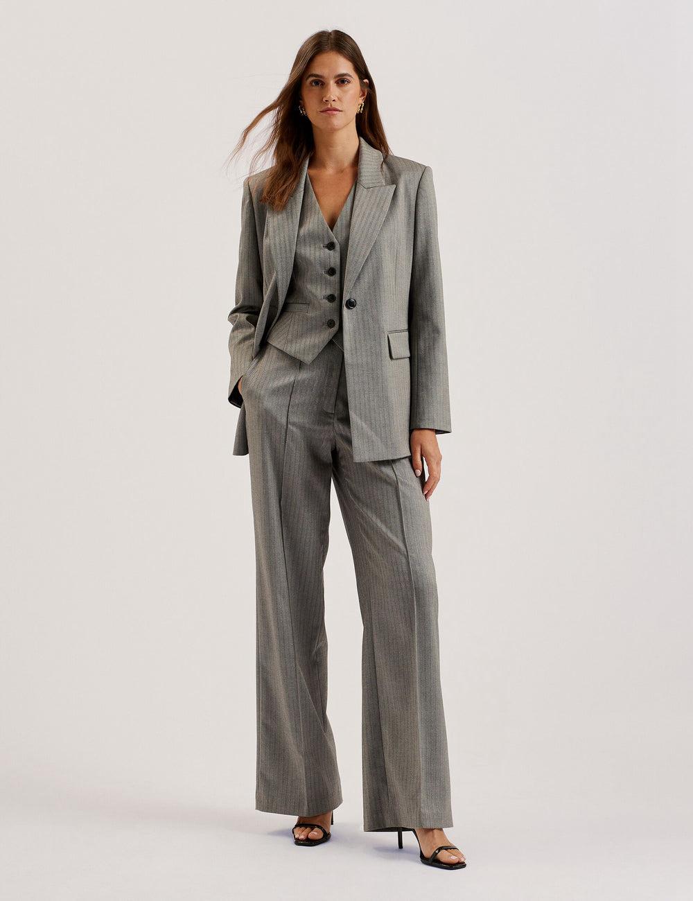 Pantalons Ted Baker KOAT - Herringbone Wide Leg Tailored Femme Grise | Paris  12769-QEOB