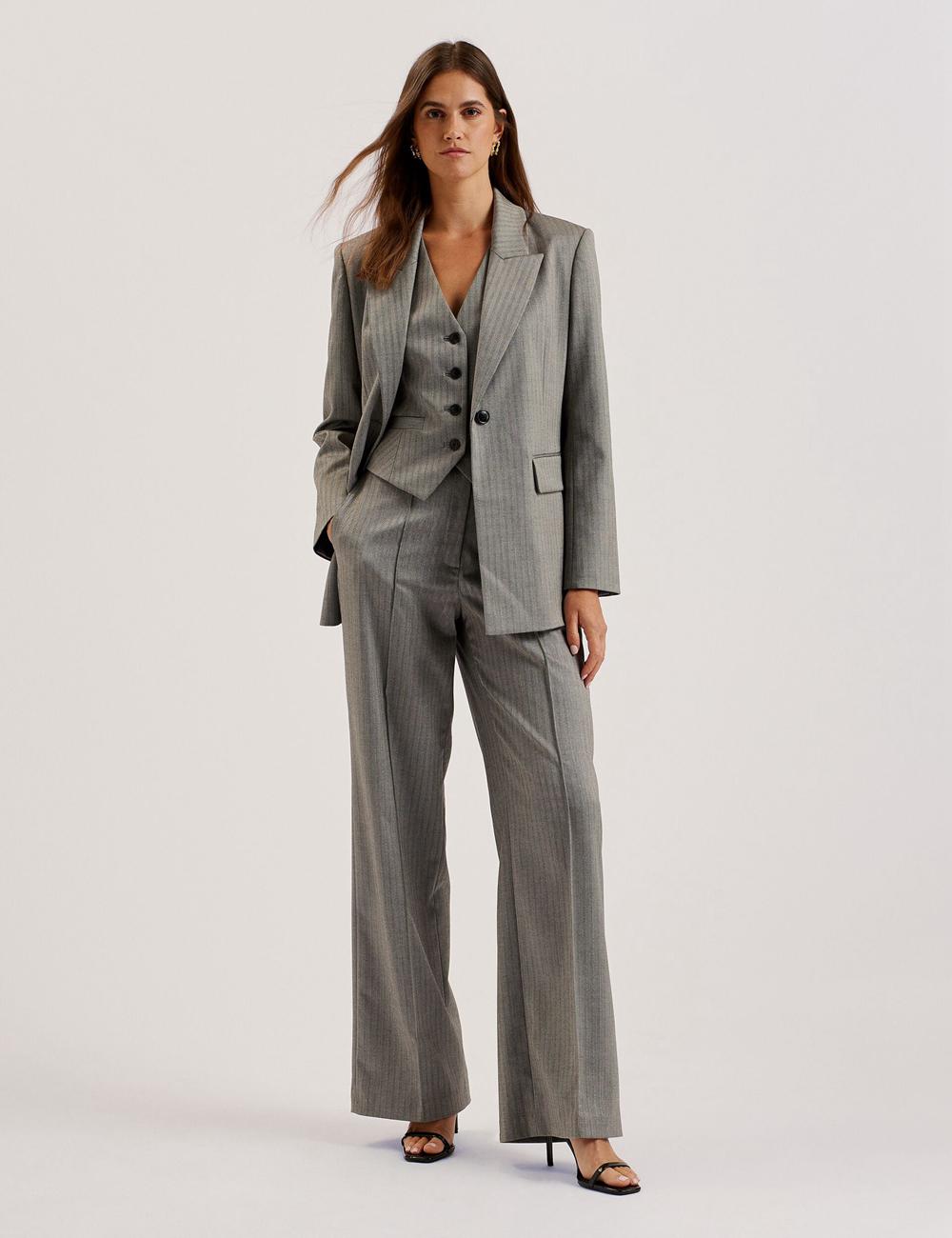 Pantalons Ted Baker KOAT - Herringbone Wide Leg Tailored Femme Grise | Paris  12769-QEOB