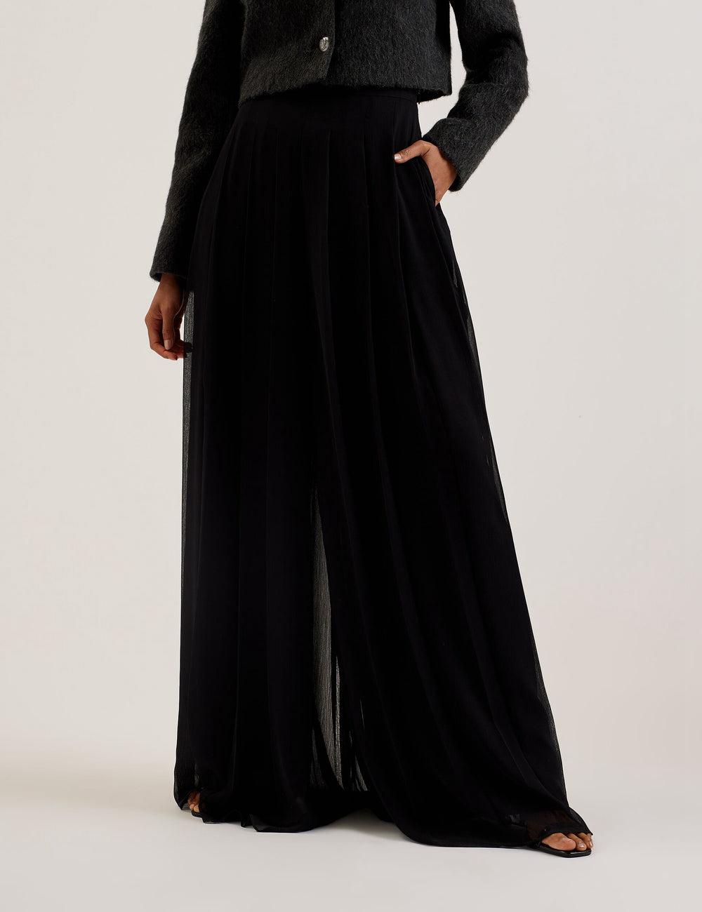 Pantalons Ted Baker KOKUTO - Chiffon Pleated Wide Leg Palazzo Femme Noir | Paris  06215-HLJK