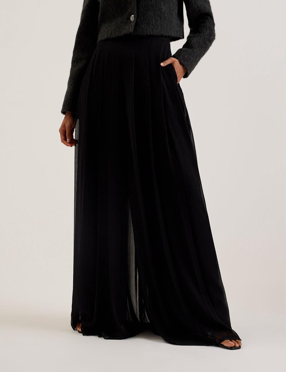 Pantalons Ted Baker KOKUTO - Chiffon Pleated Wide Leg Palazzo Femme Noir | Paris  06215-HLJK