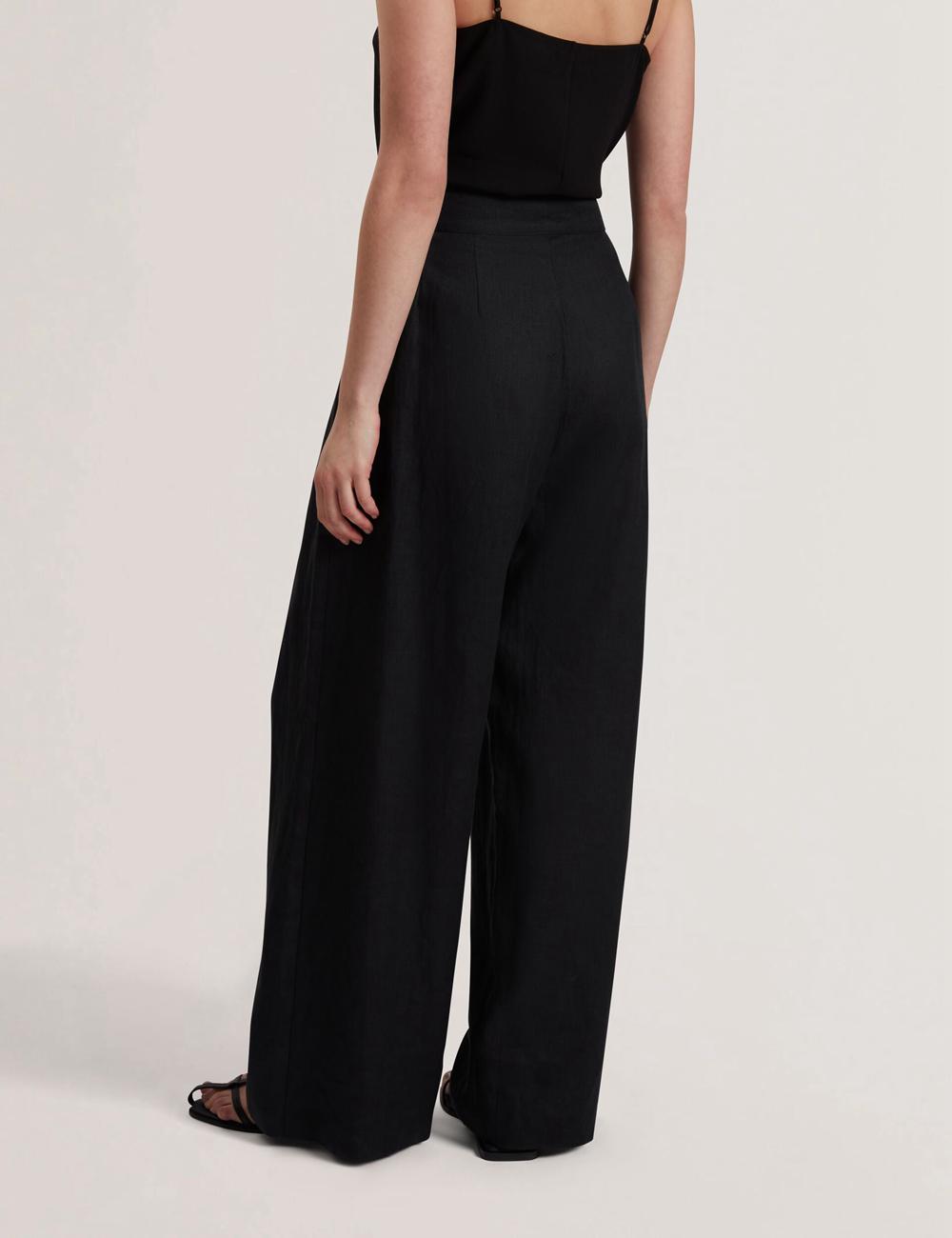 Pantalons Ted Baker KYFAAT - Pure Linen Tailored Wide Leg Femme Noir | Paris  87135-SADU