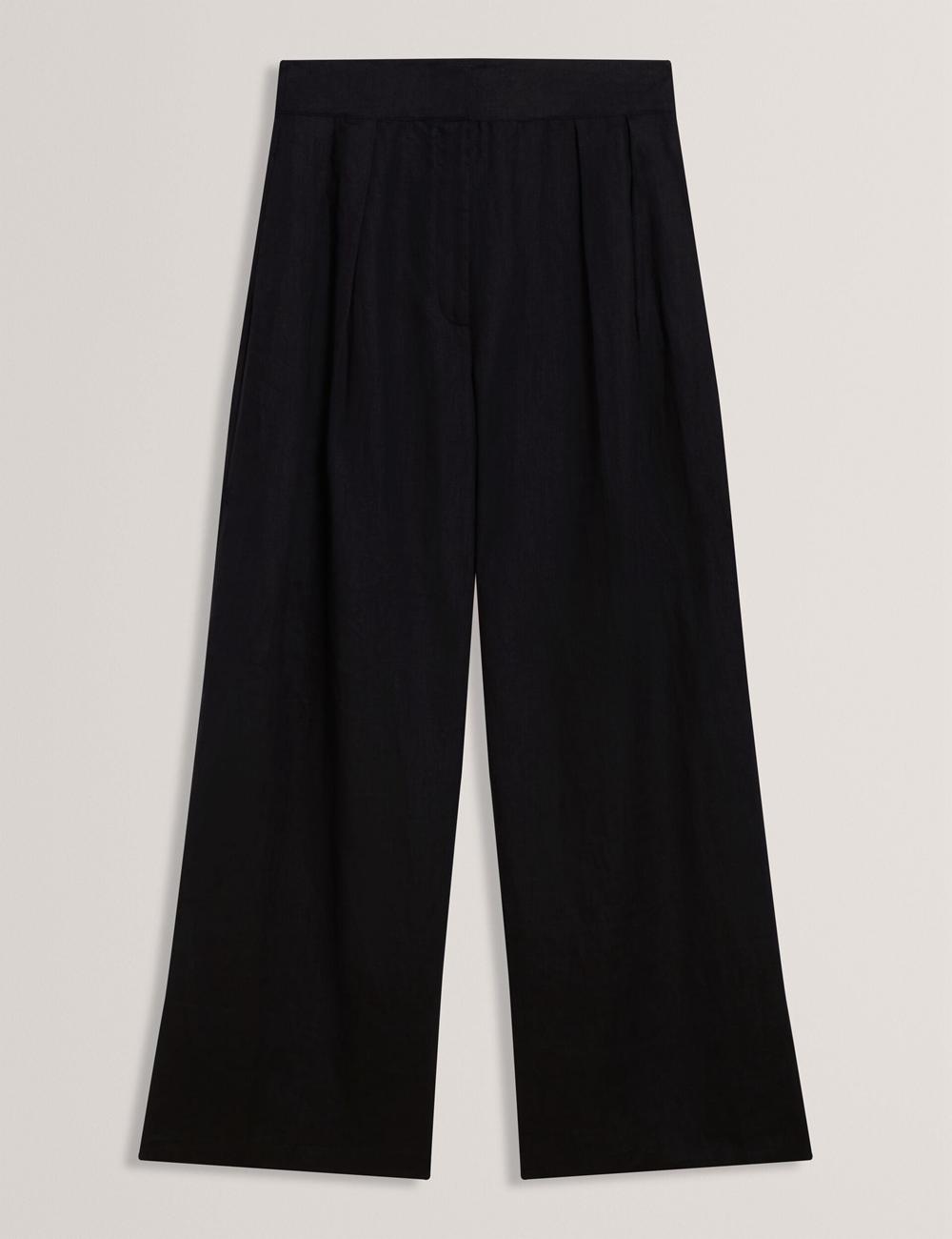 Pantalons Ted Baker KYFAAT - Pure Linen Tailored Wide Leg Femme Noir | Paris  87135-SADU