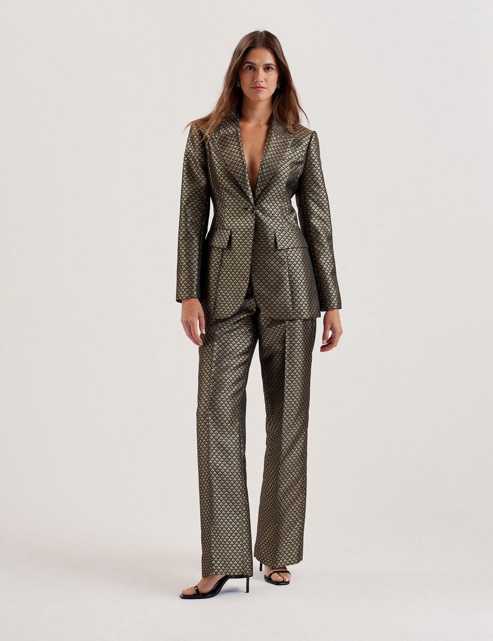 Pantalons Ted Baker MANGUT - Metallic Jacquard Wide Leg Tailored Femme Noir | Paris  98132-EGXC