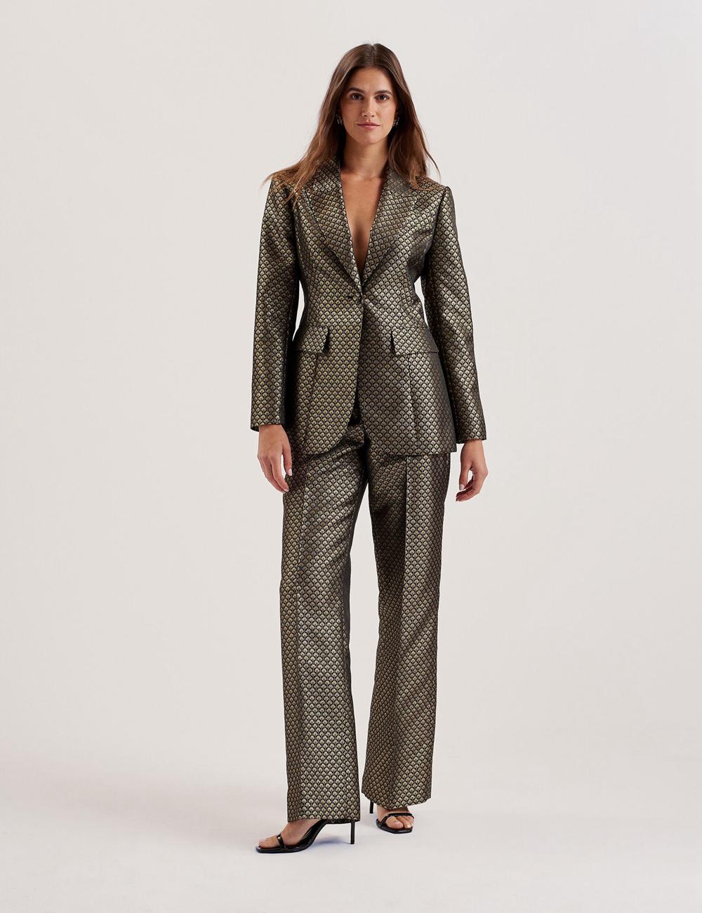 Pantalons Ted Baker MANGUT - Metallic Jacquard Wide Leg Tailored Femme Noir | Paris  98132-EGXC