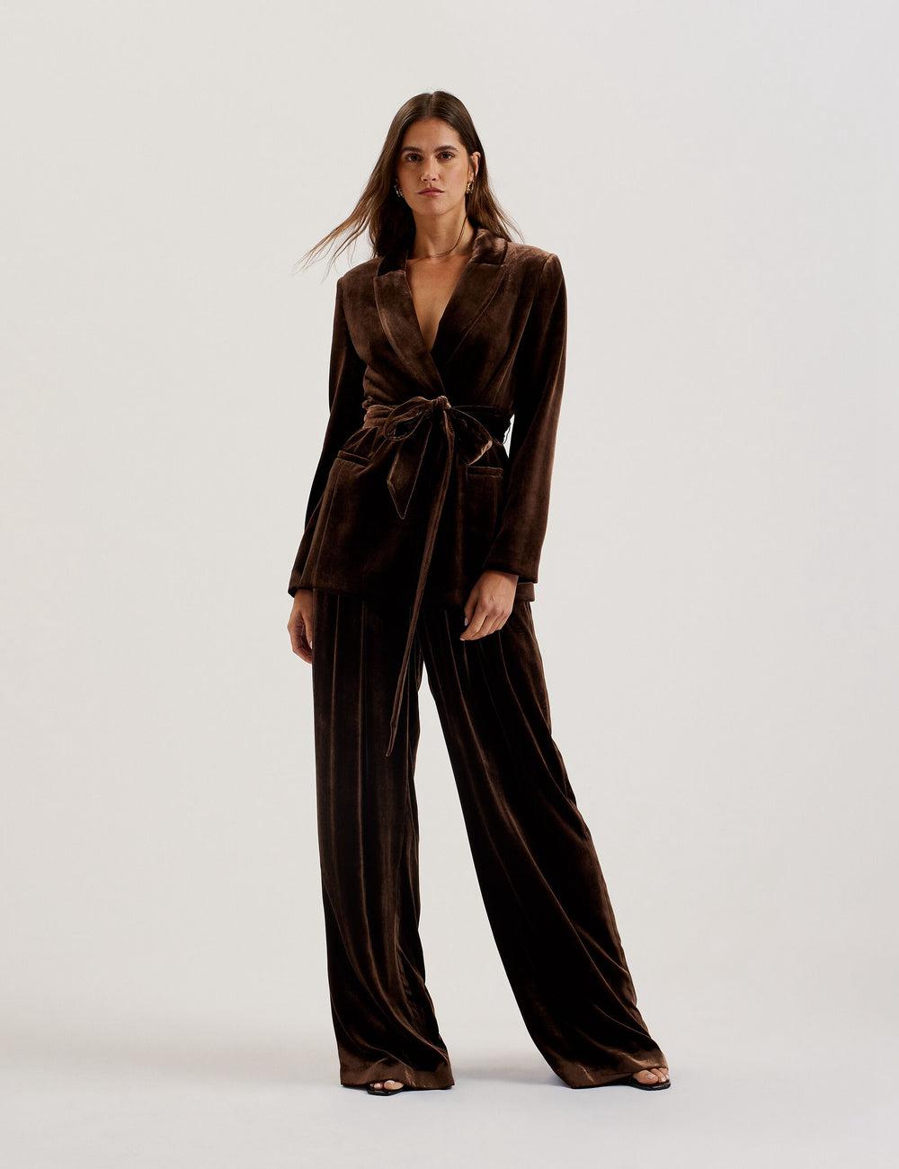 Pantalons Ted Baker MOMIJIT - Velvet Pleated Wide Leg Femme Marron | Paris  56304-LGBI