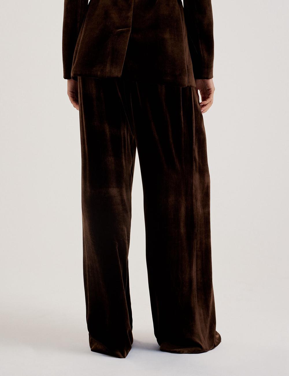 Pantalons Ted Baker MOMIJIT - Velvet Pleated Wide Leg Femme Marron | Paris  56304-LGBI