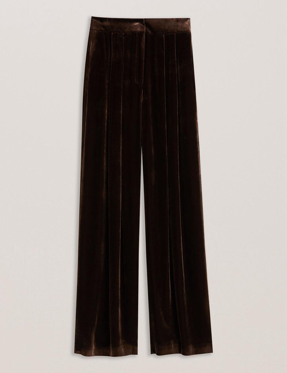 Pantalons Ted Baker MOMIJIT - Velvet Pleated Wide Leg Femme Marron | Paris  56304-LGBI