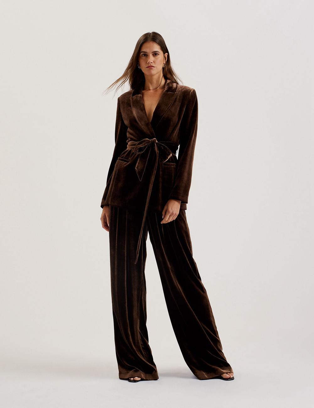 Pantalons Ted Baker MOMIJIT - Velvet Pleated Wide Leg Femme Marron | Paris  56304-LGBI