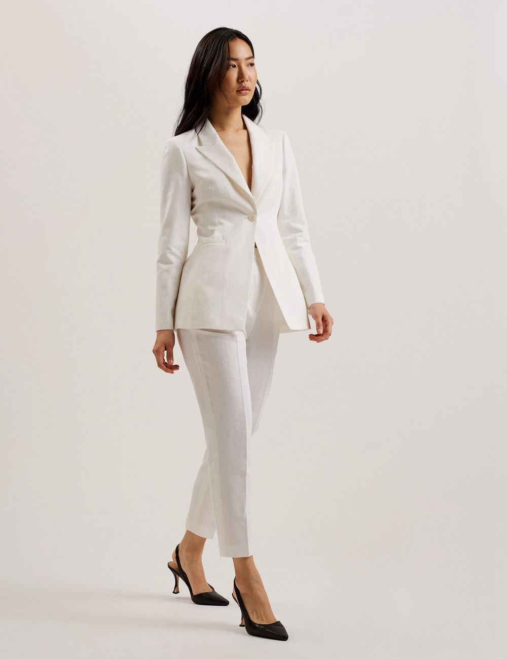 Pantalons Ted Baker MUSUBT - Linen Cotton High Waisted Tailored Femme Blanche | Paris  94280-HTMS