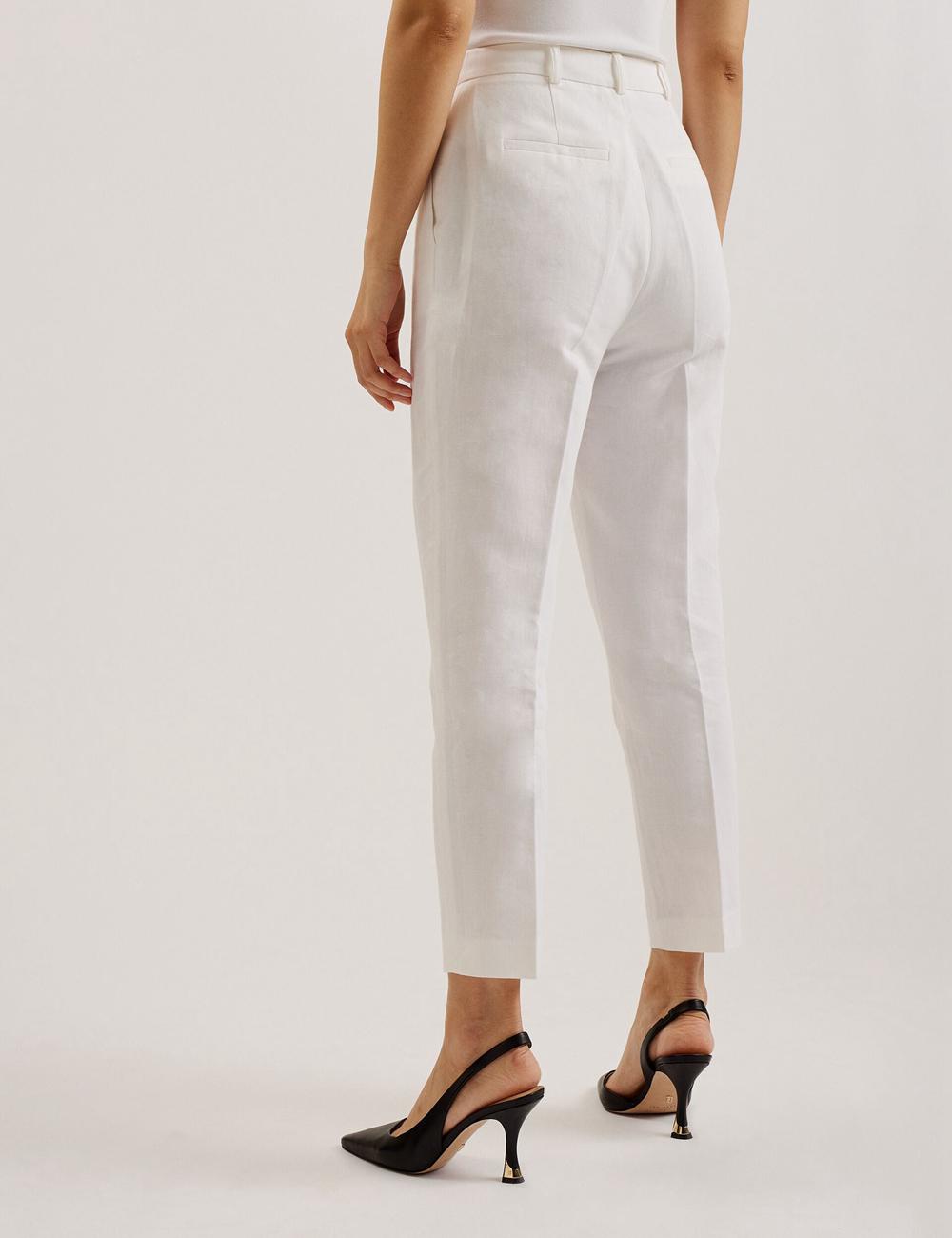 Pantalons Ted Baker MUSUBT - Linen Cotton High Waisted Tailored Femme Blanche | Paris  94280-HTMS