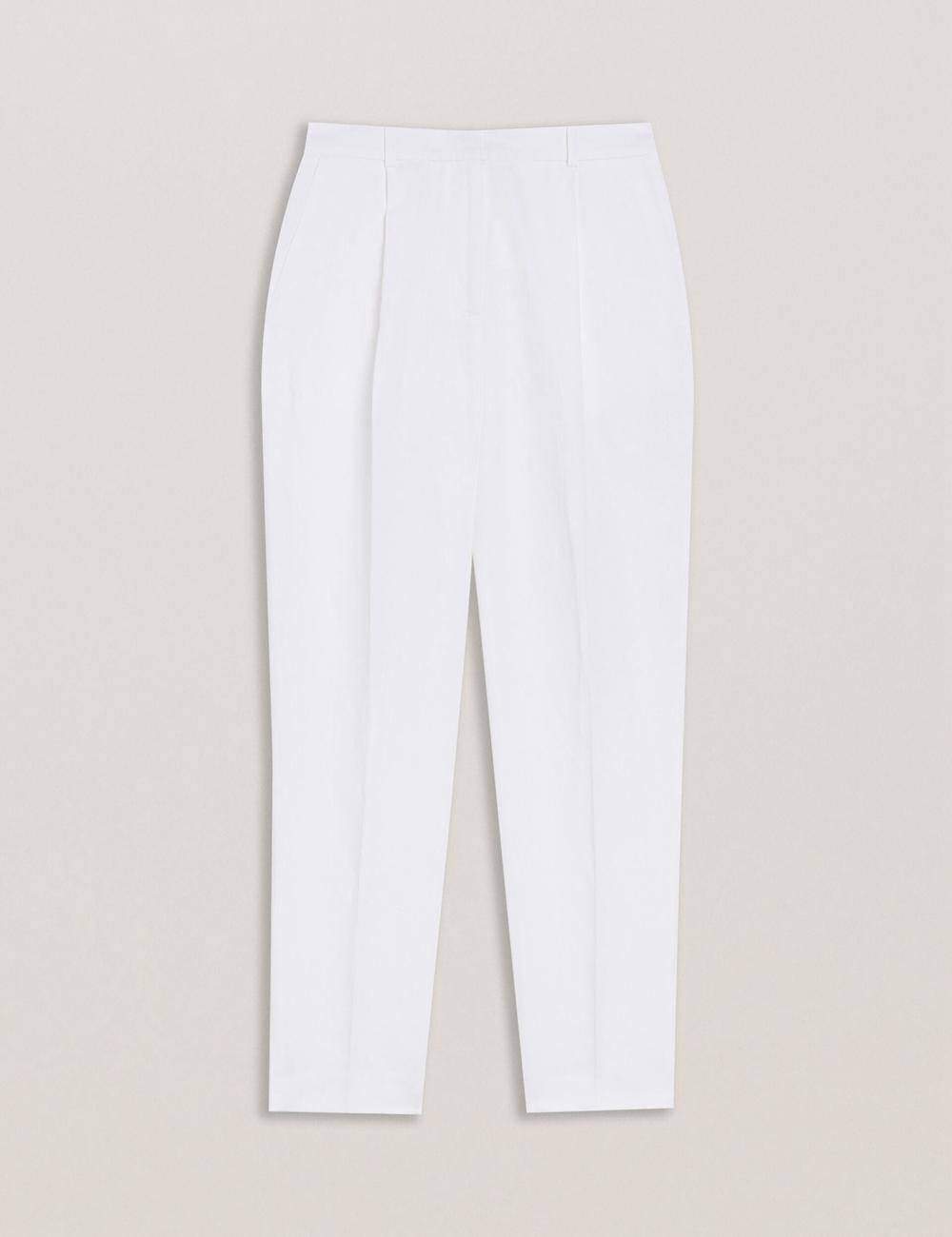 Pantalons Ted Baker MUSUBT - Linen Cotton High Waisted Tailored Femme Blanche | Paris  94280-HTMS
