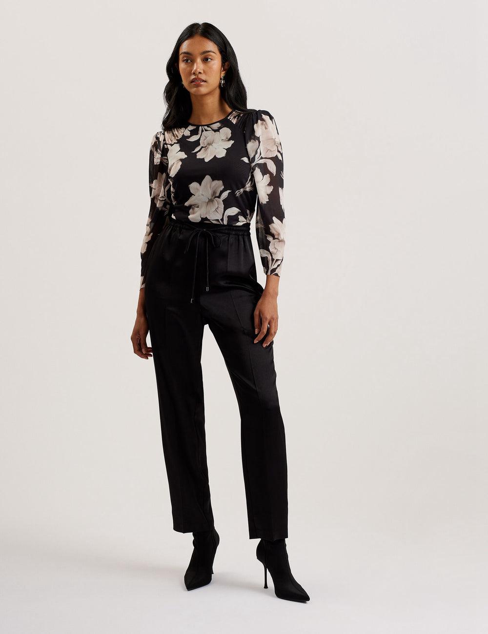 Pantalons Ted Baker NATORI - Satin Elasticated Waist Tapered Femme Noir | Paris  12395-NZPA