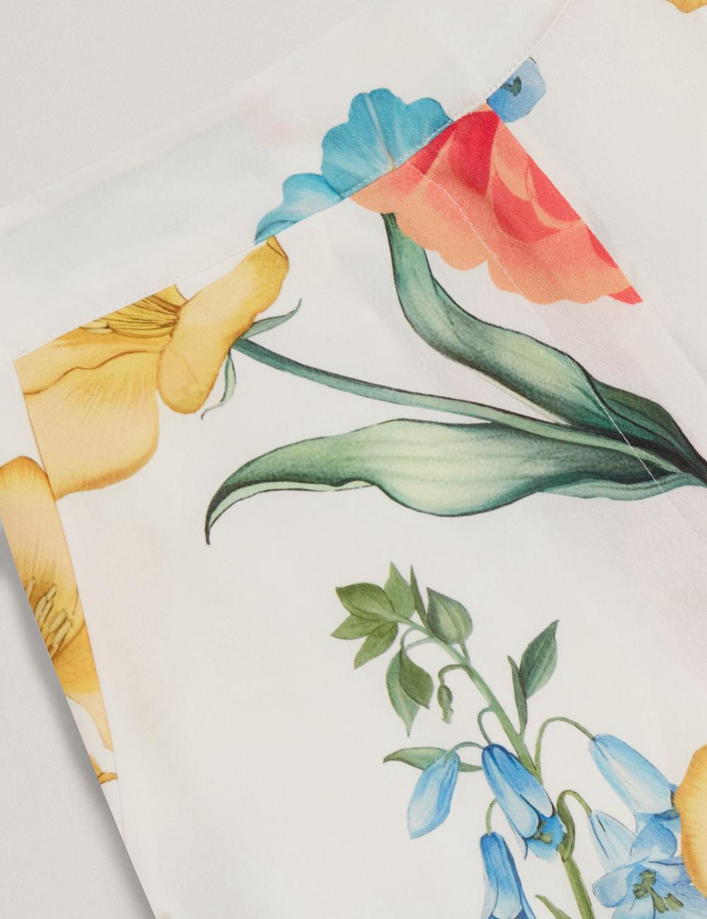 Pantalons Ted Baker NYMPHAT - Floral Print High Waisted Wide Leg Femme Blanche | Paris  87024-ZGYD