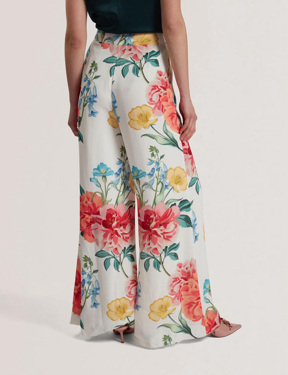Pantalons Ted Baker NYMPHAT - Floral Print High Waisted Wide Leg Femme Blanche | Paris  87024-ZGYD
