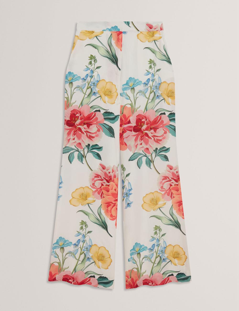 Pantalons Ted Baker NYMPHAT - Floral Print High Waisted Wide Leg Femme Blanche | Paris  87024-ZGYD