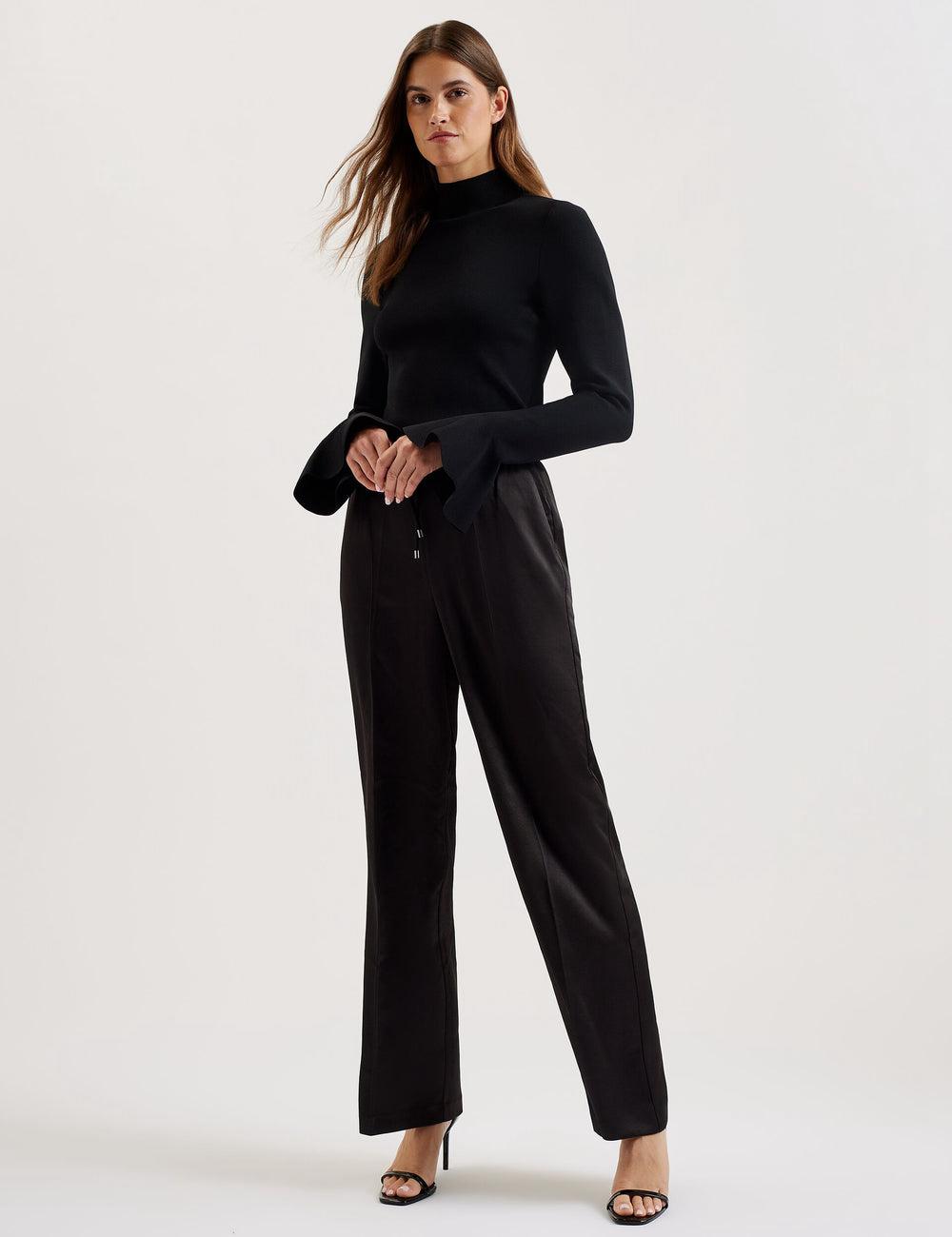 Pantalons Ted Baker UMAIBO - Satin Wide Leg Drawstring Joggers Femme Noir | Paris  72539-SDZG