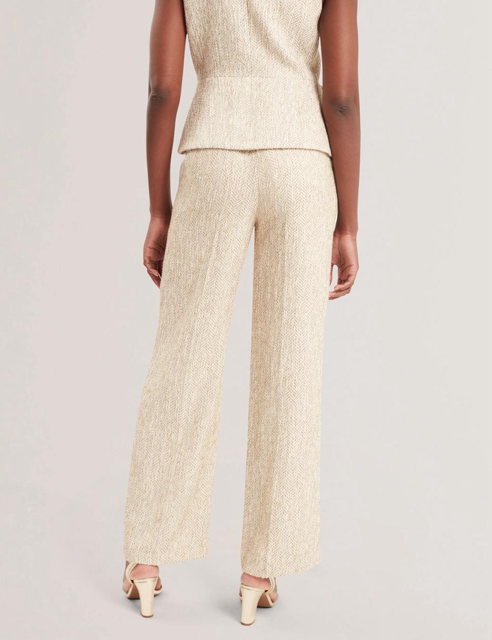 Pantalons Ted Baker VULPAT - Boucle Herringbone Wide Leg Tailored Femme Ivory | Paris  51023-QTGM