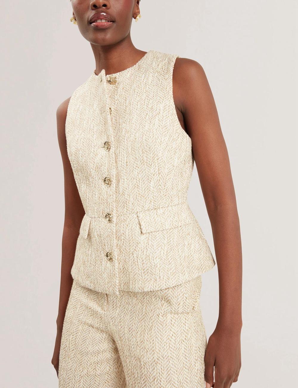 Pantalons Ted Baker VULPAT - Boucle Herringbone Wide Leg Tailored Femme Ivory | Paris  51023-QTGM