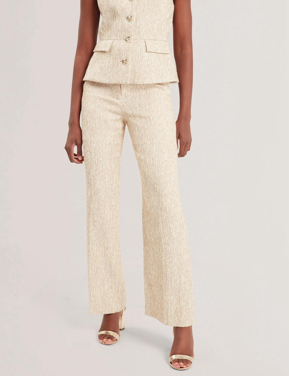Pantalons Ted Baker VULPAT - Boucle Herringbone Wide Leg Tailored Femme Ivory | Paris  51023-QTGM