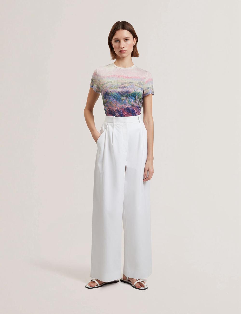 Pantalons Ted Baker ZOZIA - Pleated High Waist Wide Leg Femme Blanche | Paris  19758-JACG
