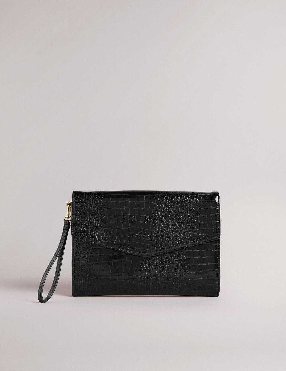 Pochettes Ted Baker CROCEY - Croc Effect PU Envelope Clutch Femme Noir | Paris  67230-EADM