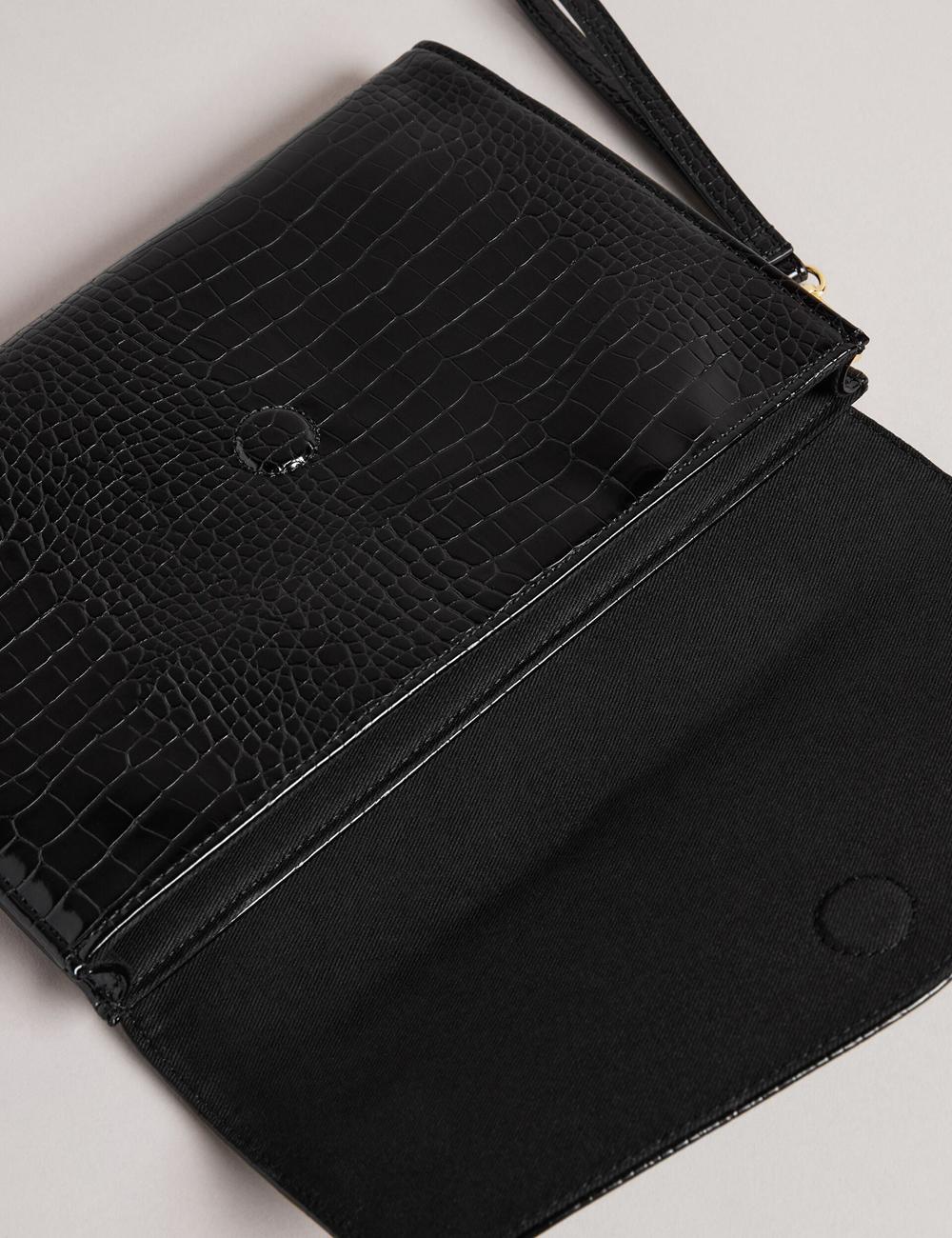 Pochettes Ted Baker CROCEY - Croc Effect PU Envelope Clutch Femme Noir | Paris  67230-EADM