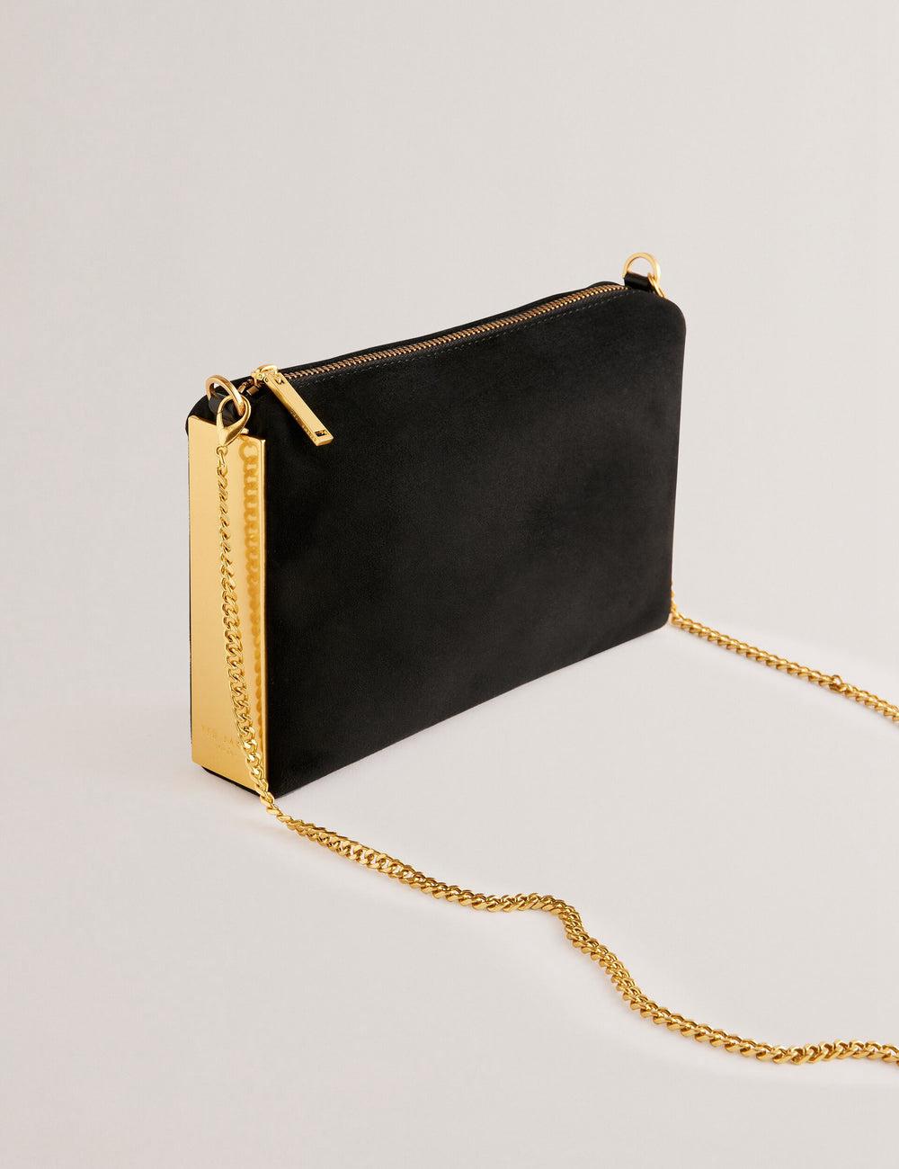Pochettes Ted Baker JEINER - Suede Clutch With Hardware Sides Femme Noir | Paris  04862-RGHI