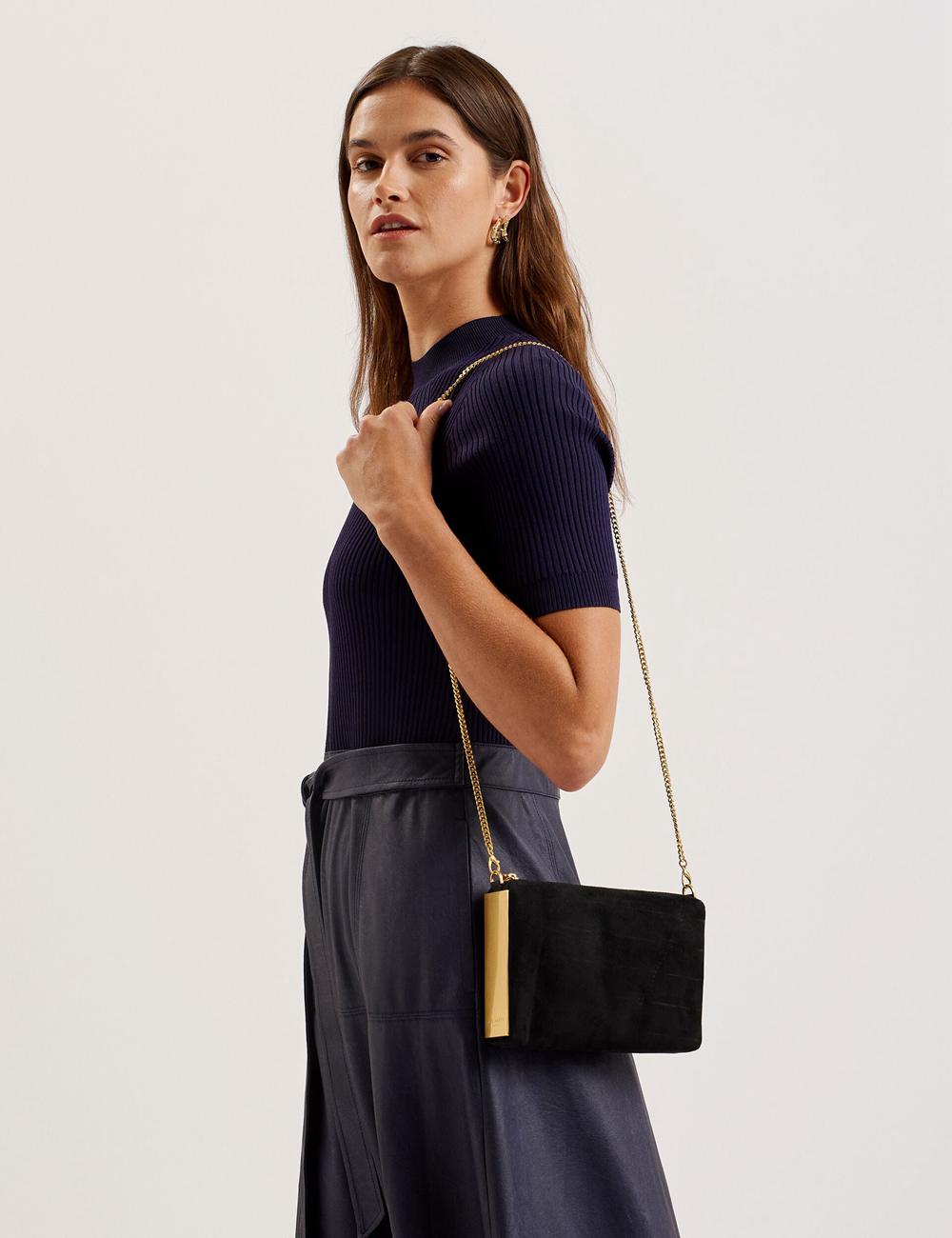 Pochettes Ted Baker JEINER - Suede Clutch With Hardware Sides Femme Noir | Paris  04862-RGHI