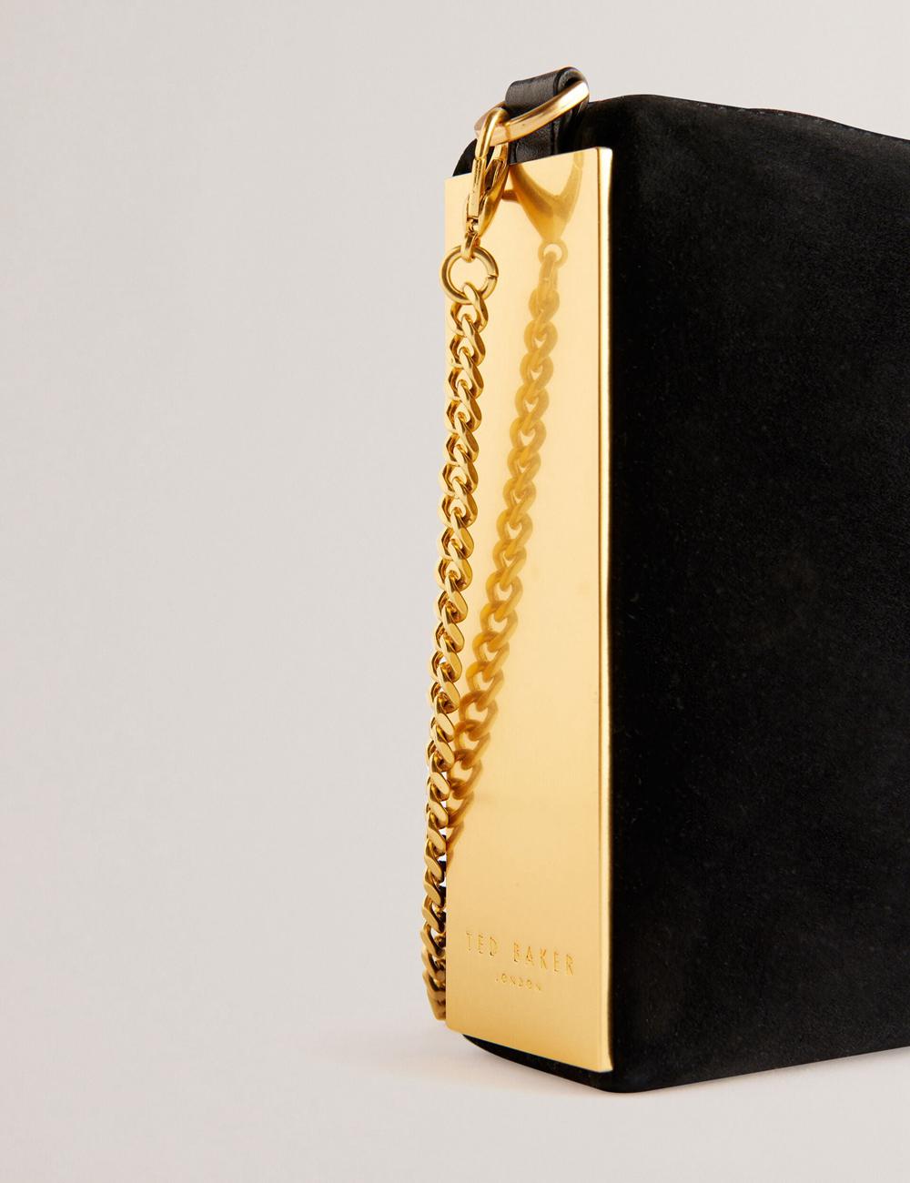 Pochettes Ted Baker JEINER - Suede Clutch With Hardware Sides Femme Noir | Paris  04862-RGHI