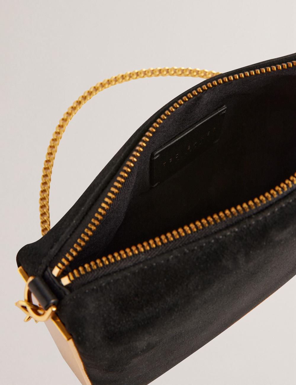 Pochettes Ted Baker JEINER - Suede Clutch With Hardware Sides Femme Noir | Paris  04862-RGHI