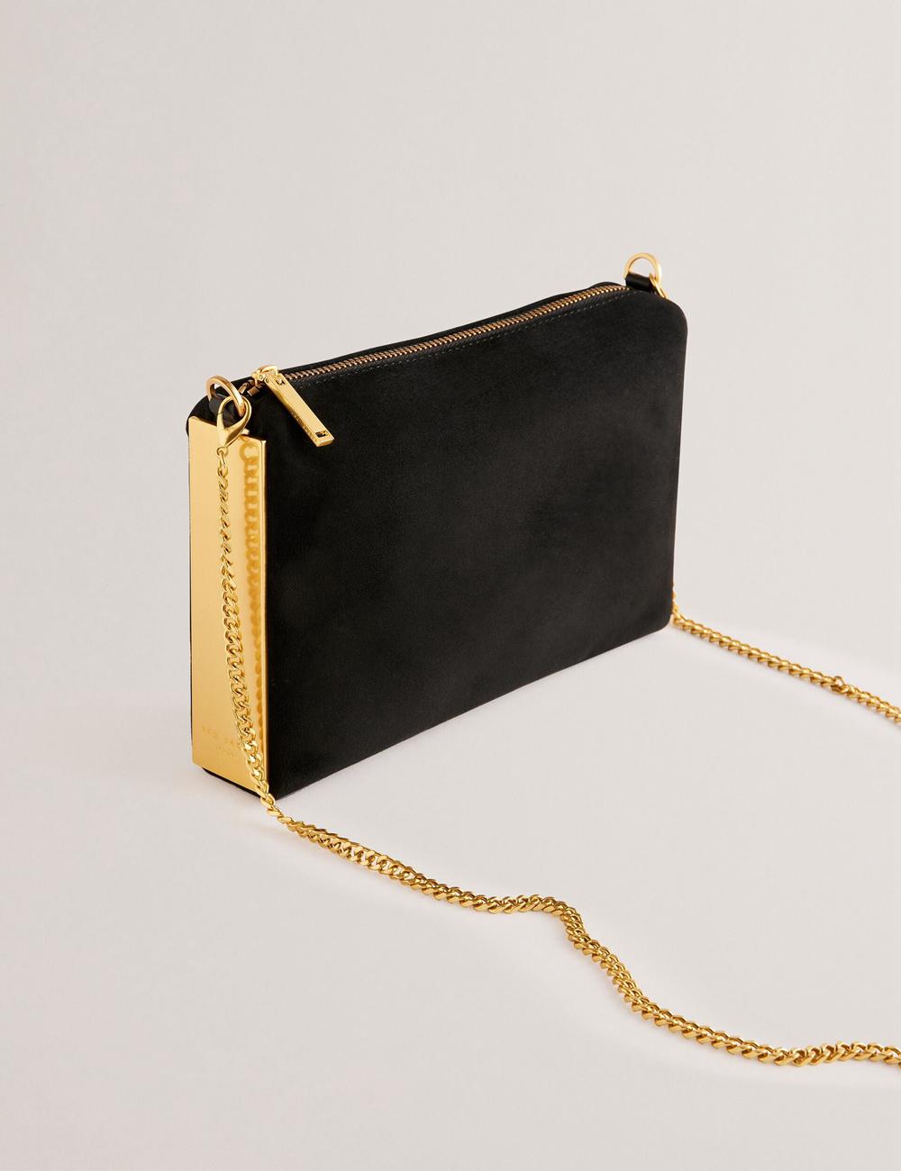 Pochettes Ted Baker JEINER - Suede Clutch With Hardware Sides Femme Noir | Paris  04862-RGHI