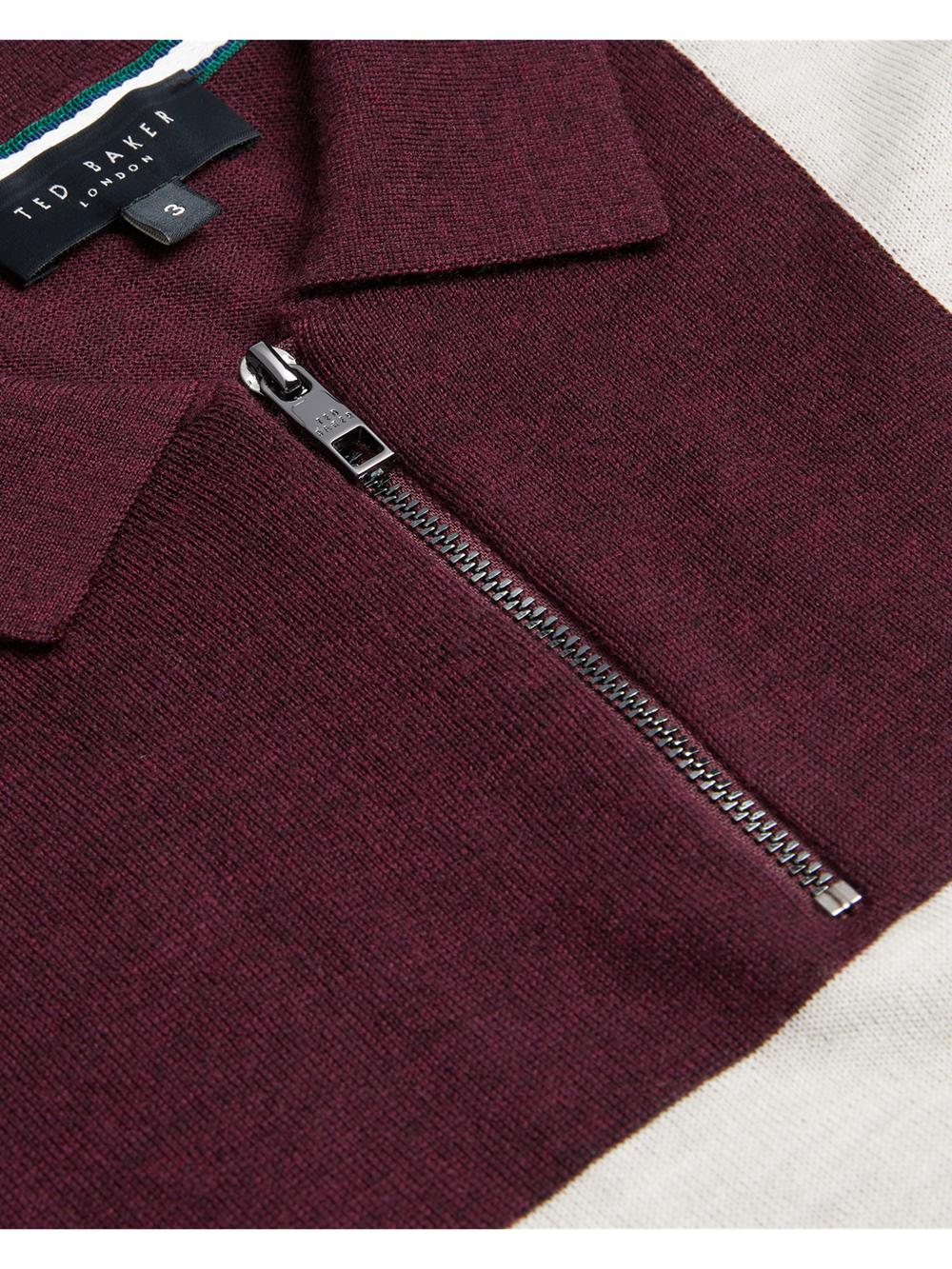 Polos Ted Baker AMBLER - Colour Block Zip Neck Wool Homme Bordeaux | Paris  73864-FHJI