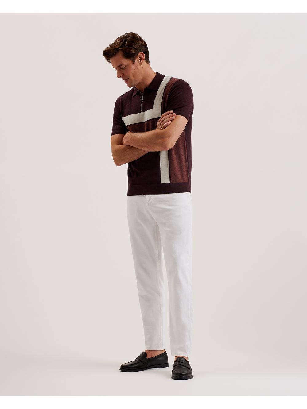 Polos Ted Baker AMBLER - Colour Block Zip Neck Wool Homme Bordeaux | Paris  73864-FHJI