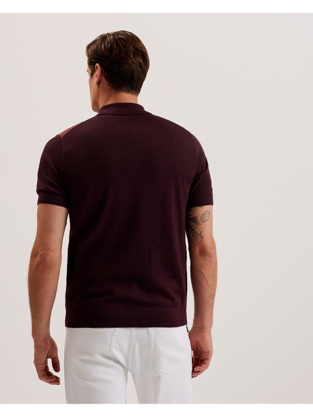 Polos Ted Baker AMBLER - Colour Block Zip Neck Wool Homme Bordeaux | Paris  73864-FHJI