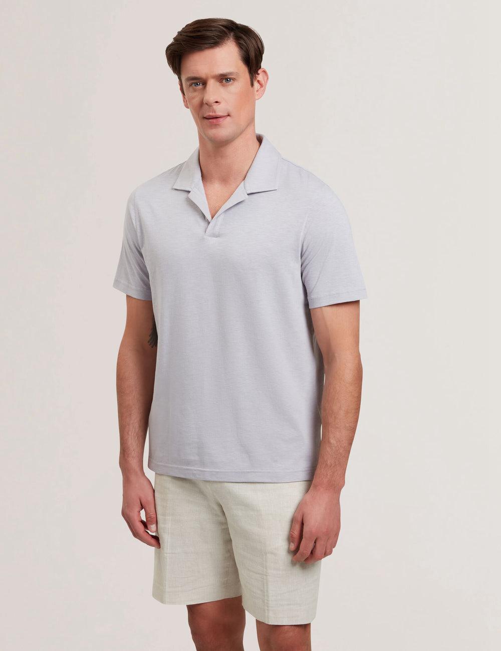 Polos Ted Baker ANITO - Cotton Linen Open Neck Homme Violette | Paris  23847-SUTX