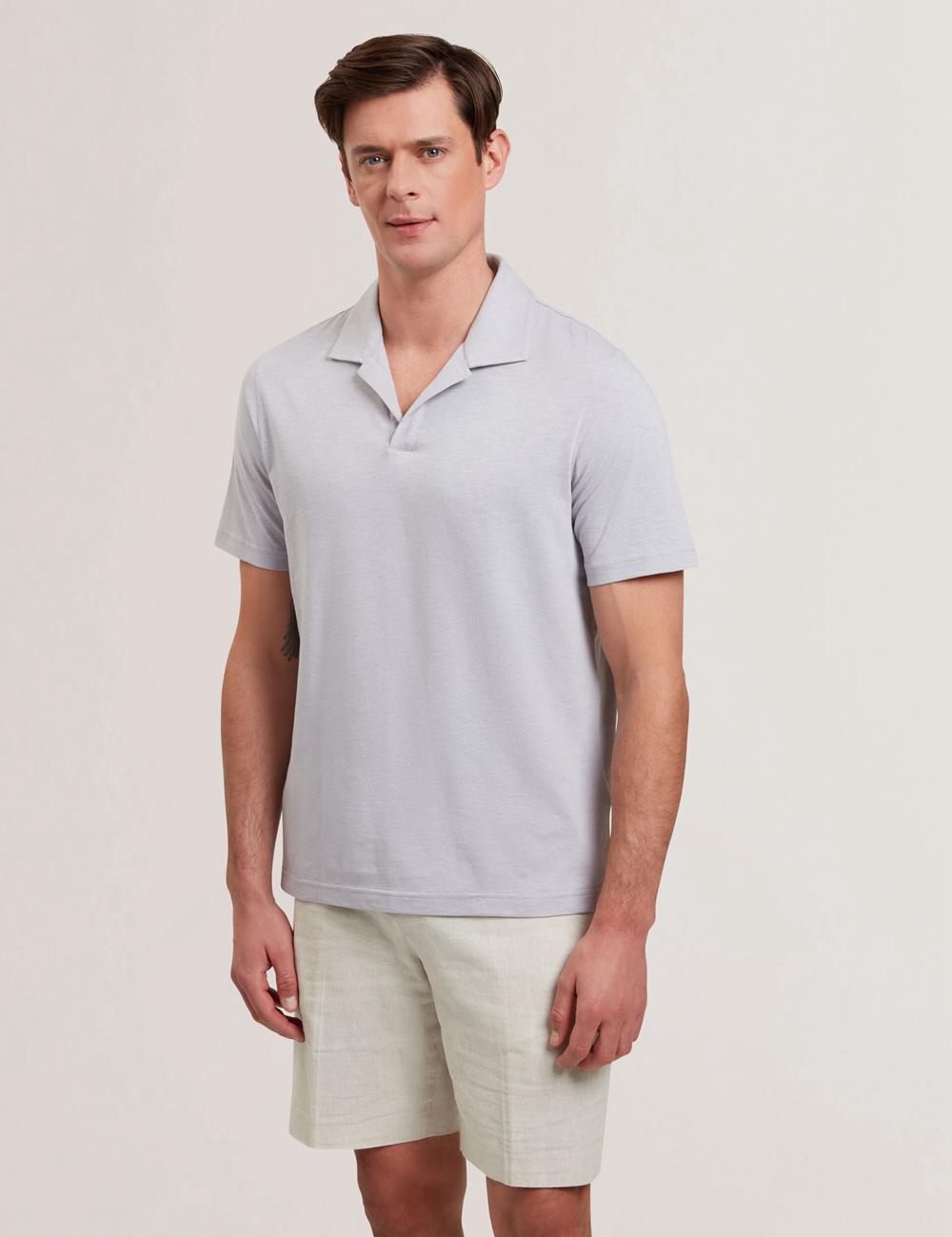 Polos Ted Baker ANITO - Cotton Linen Open Neck Homme Violette | Paris  23847-SUTX