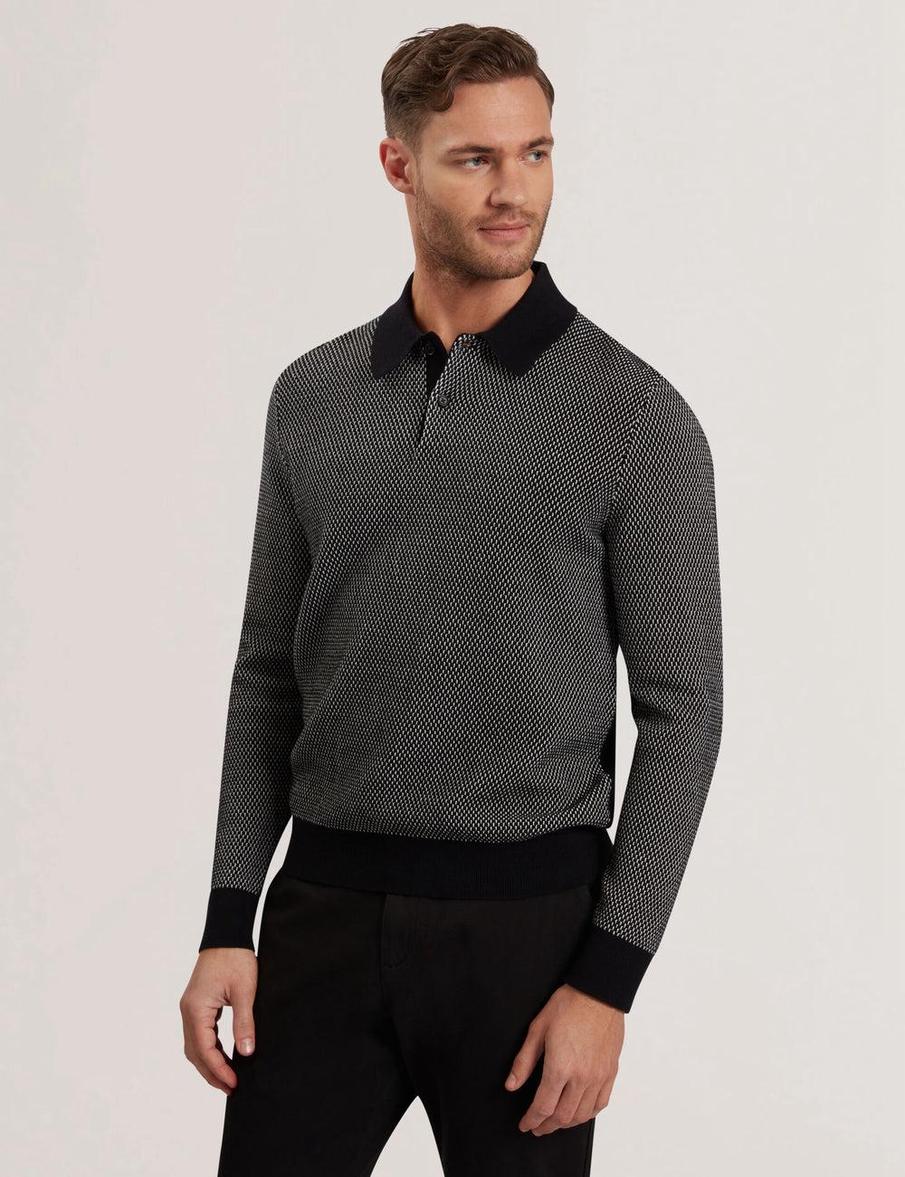 Polos Ted Baker ARDO - Textured Knit Long Sleeve Homme Noir | Paris  95743-WPOF