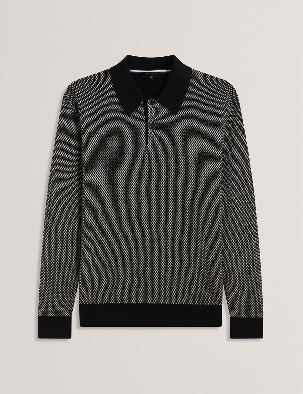 Polos Ted Baker ARDO - Textured Knit Long Sleeve Homme Noir | Paris  95743-WPOF