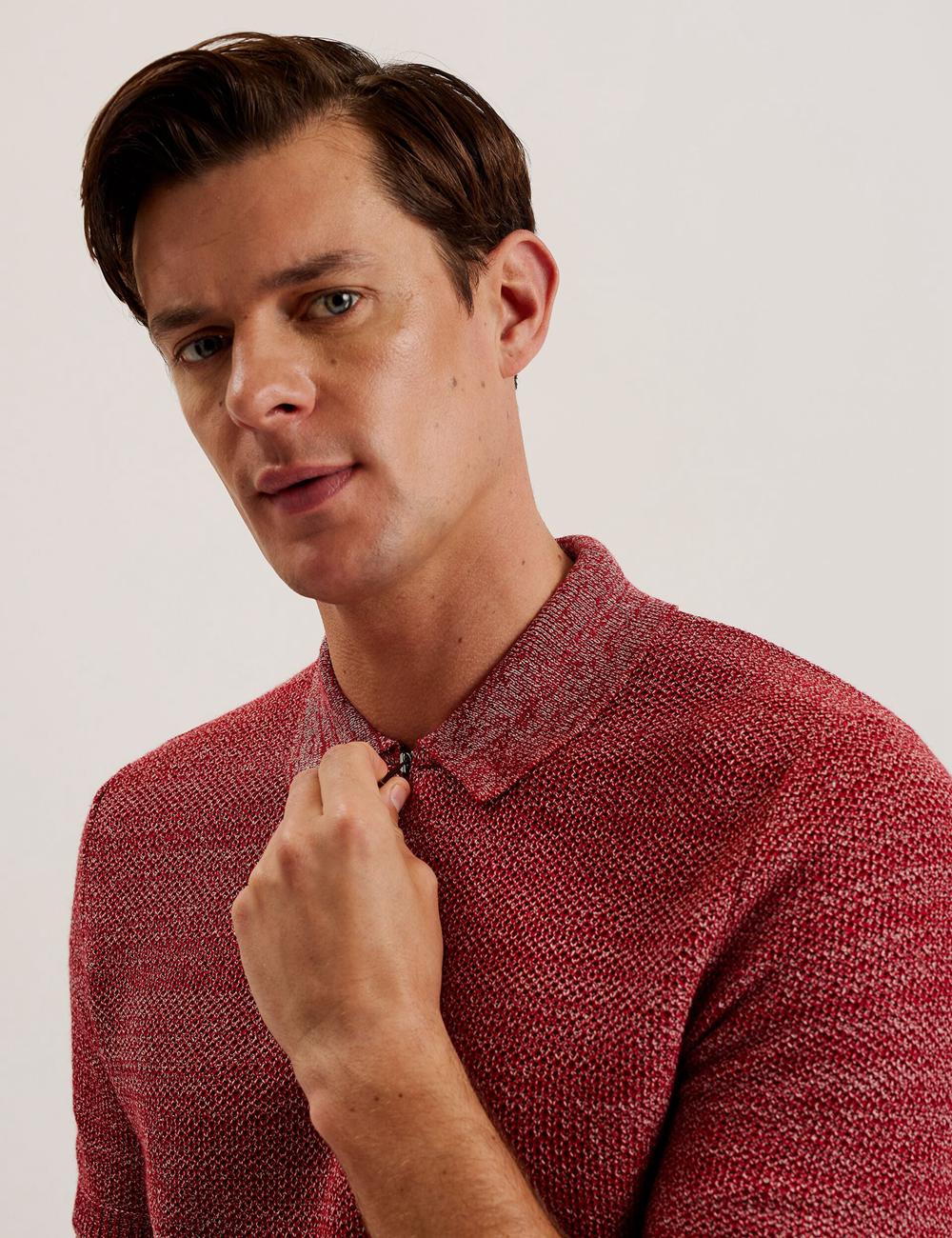 Polos Ted Baker BLOSSAM - Space Dye Zip Neck Homme Rouge | Paris  19085-ZWIV