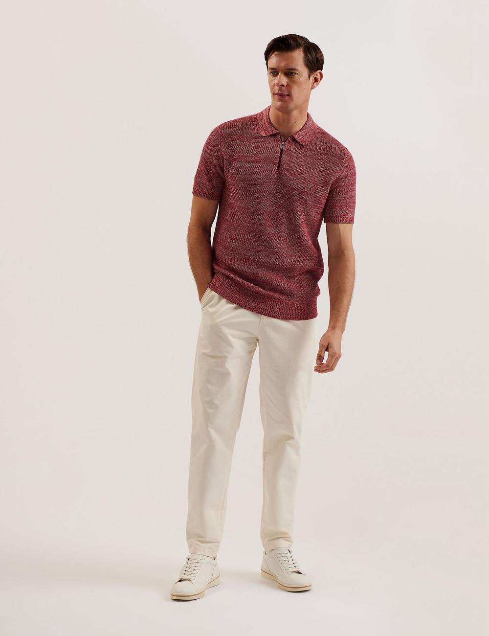 Polos Ted Baker BLOSSAM - Space Dye Zip Neck Homme Rouge | Paris  19085-ZWIV
