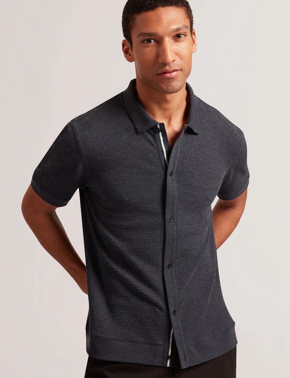 Polos Ted Baker CONNYR - Short Sleeve Button Through Homme Bleu Marine | Paris  71806-ADBE