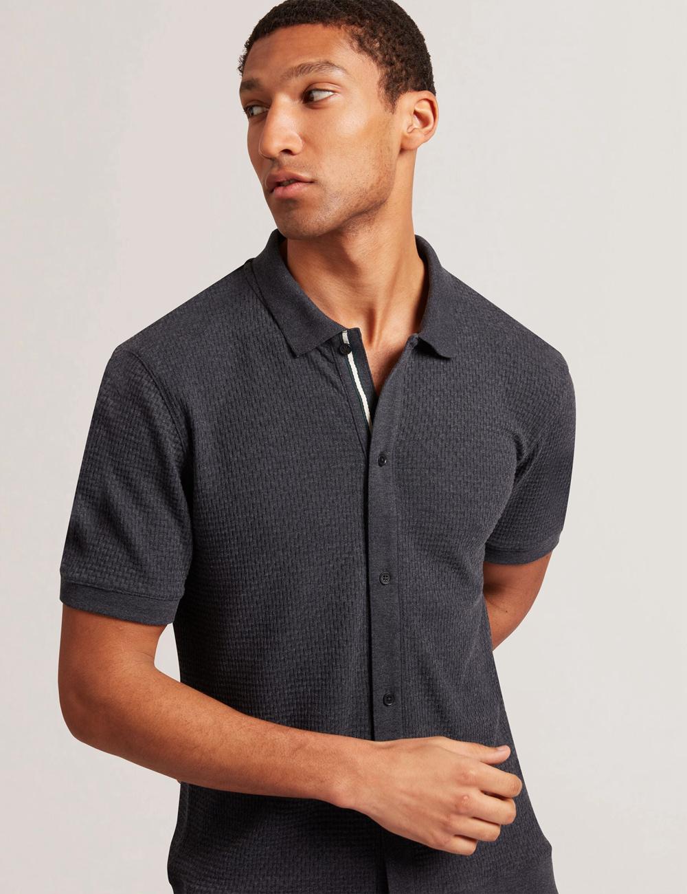 Polos Ted Baker CONNYR - Short Sleeve Button Through Homme Bleu Marine | Paris  71806-ADBE